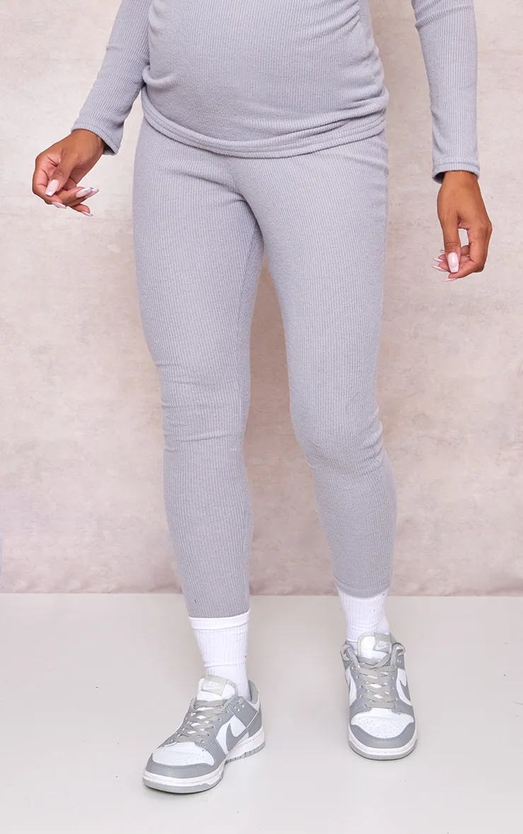 Â Maternity Grey Brushed Rib Leggings